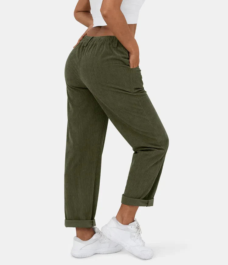 Pantalon taille haute à motif plissé pour femmes