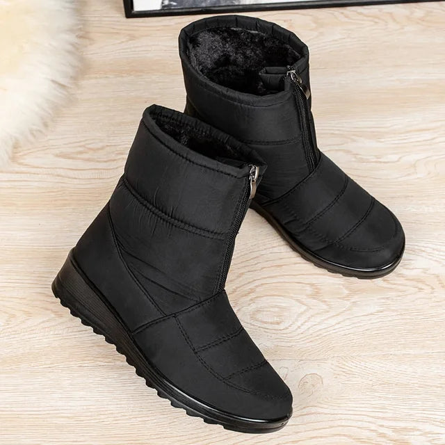 Bottes d'hiver à fermeture éclair pour femmes avec doublure en fausse fourrure