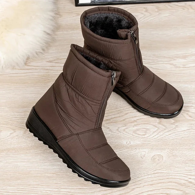 Bottes d'hiver à fermeture éclair pour femmes avec doublure en fausse fourrure