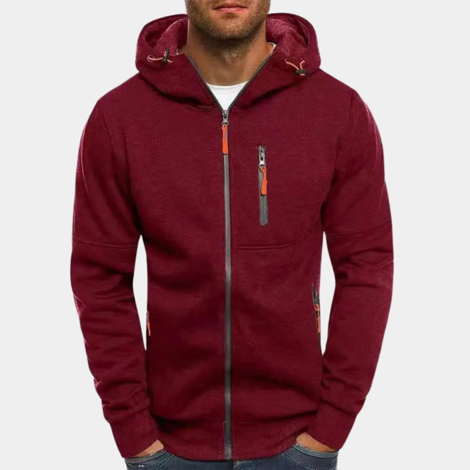 pull à capuche entièrement zippé pour hommes avec capuche réglable