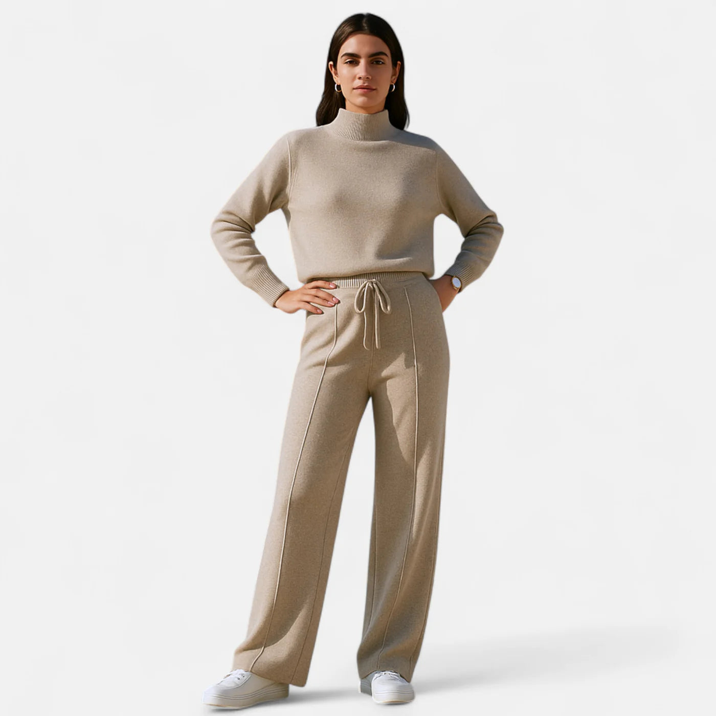 Pantalon femme en laine maille à jambes larges