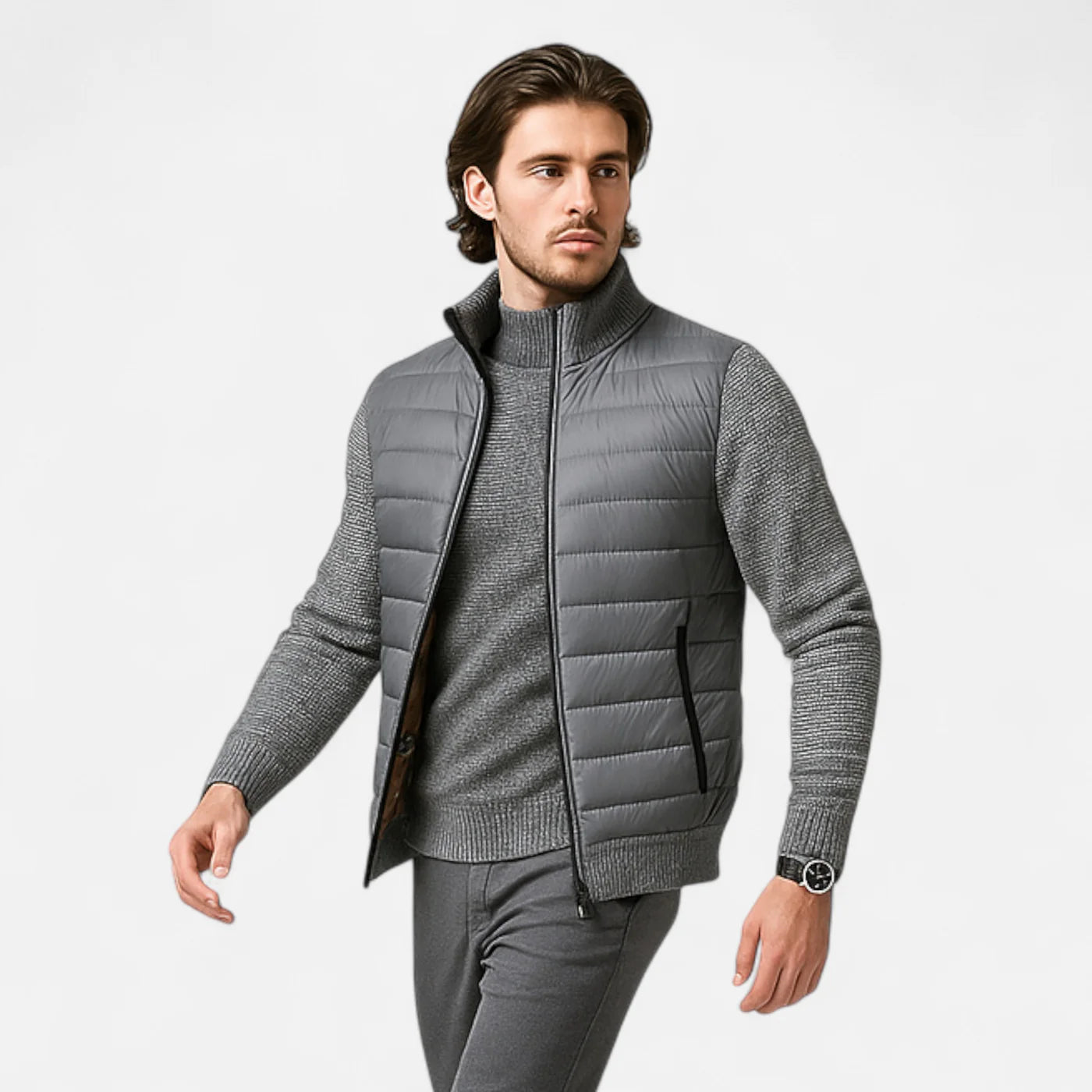 Veste patchwork en polaire à col montant pour homme