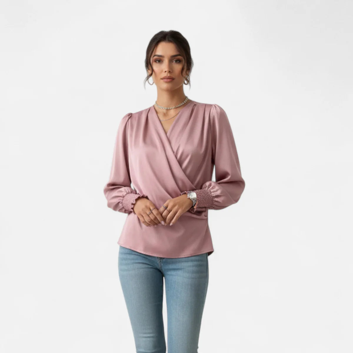 Blouse féminine Élégante à col V et manches lanternes