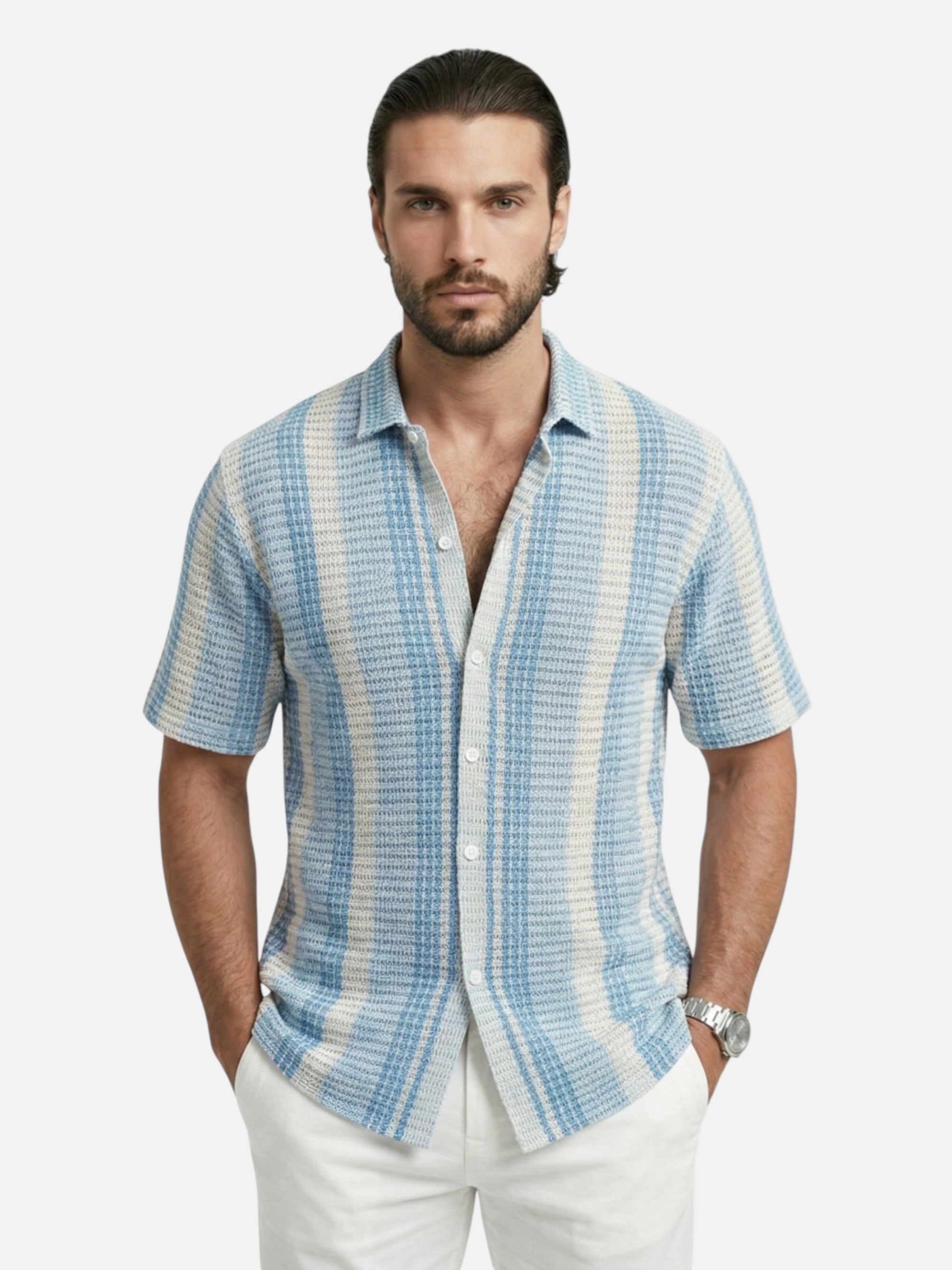 Chemise manches courtes rayée pour homme – Style casual été