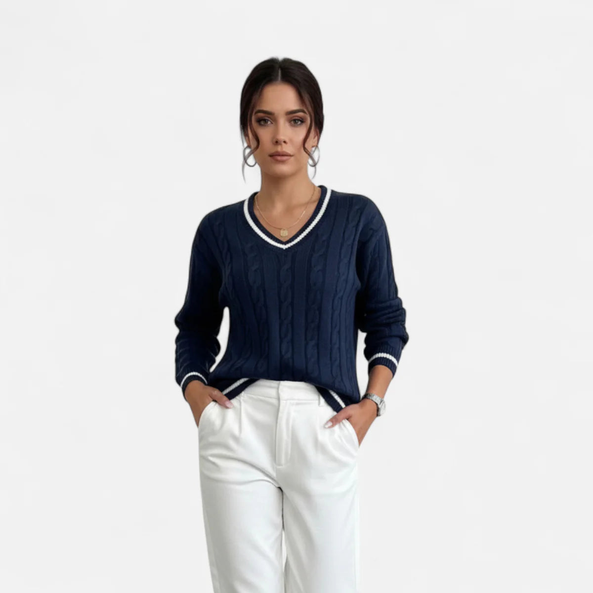 Pull torsadé pour femme col en V élégance