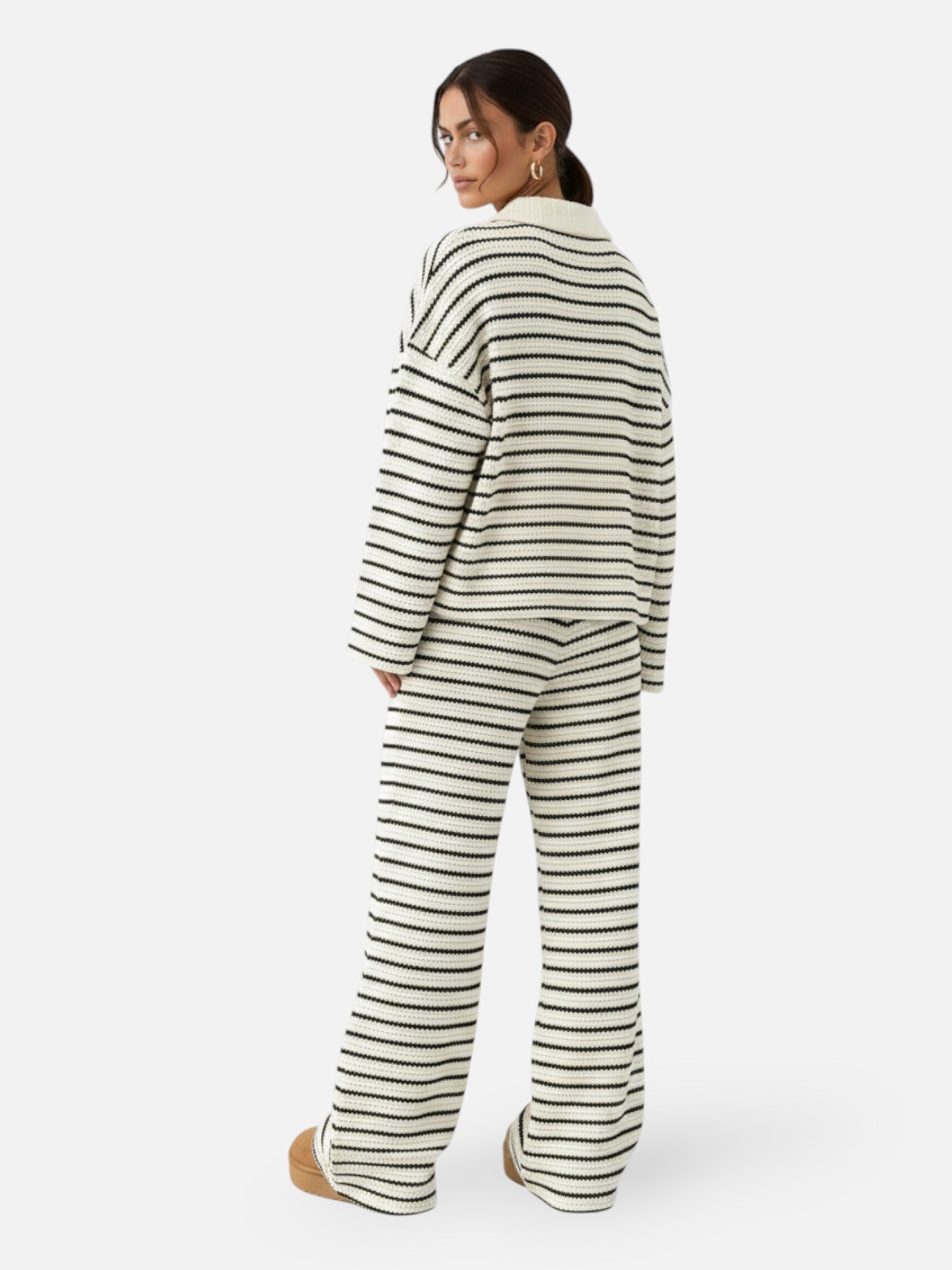 Ensemble maille rayée col polo pour femme