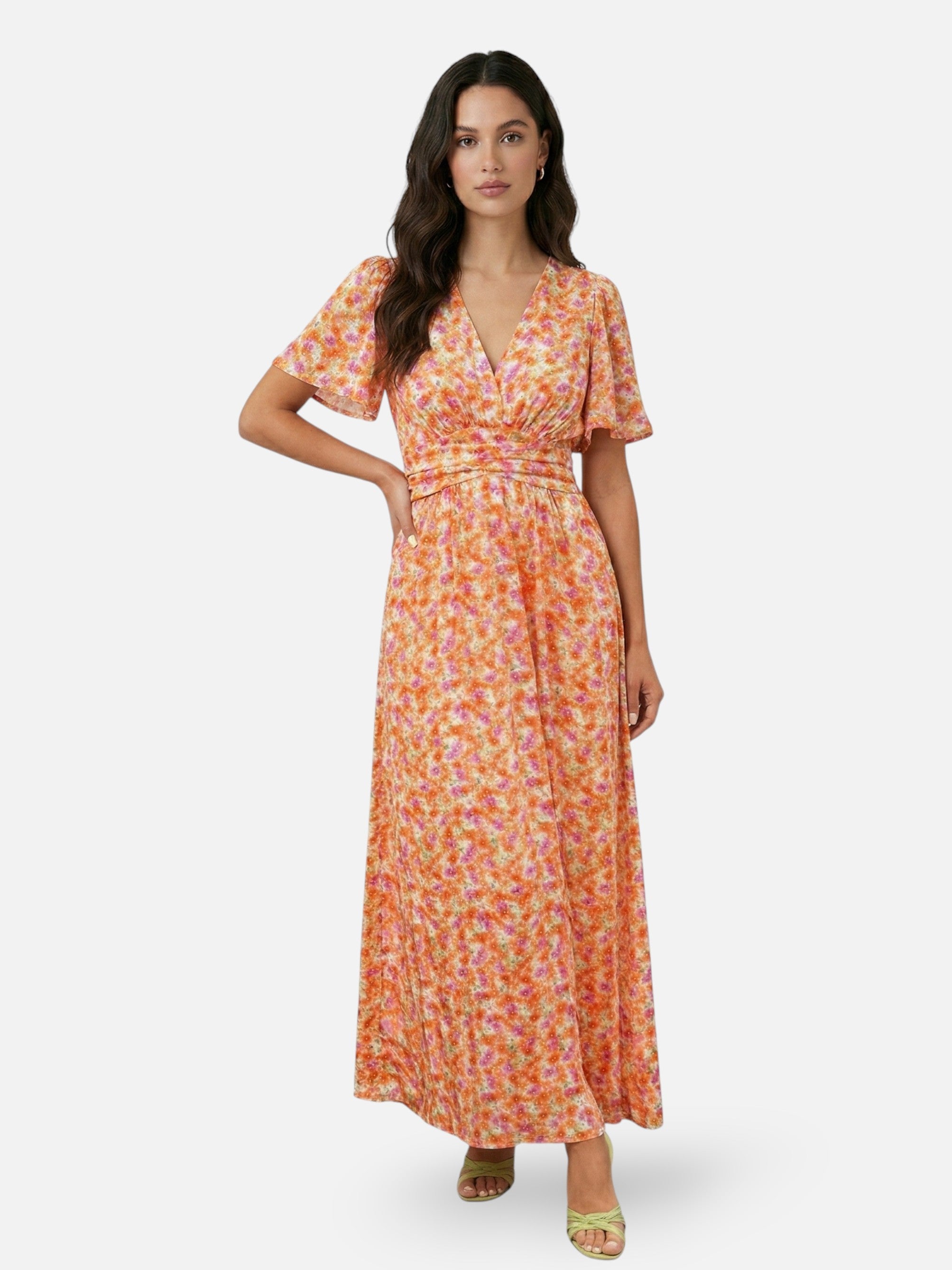 Robe longue imprimée col V pour femme