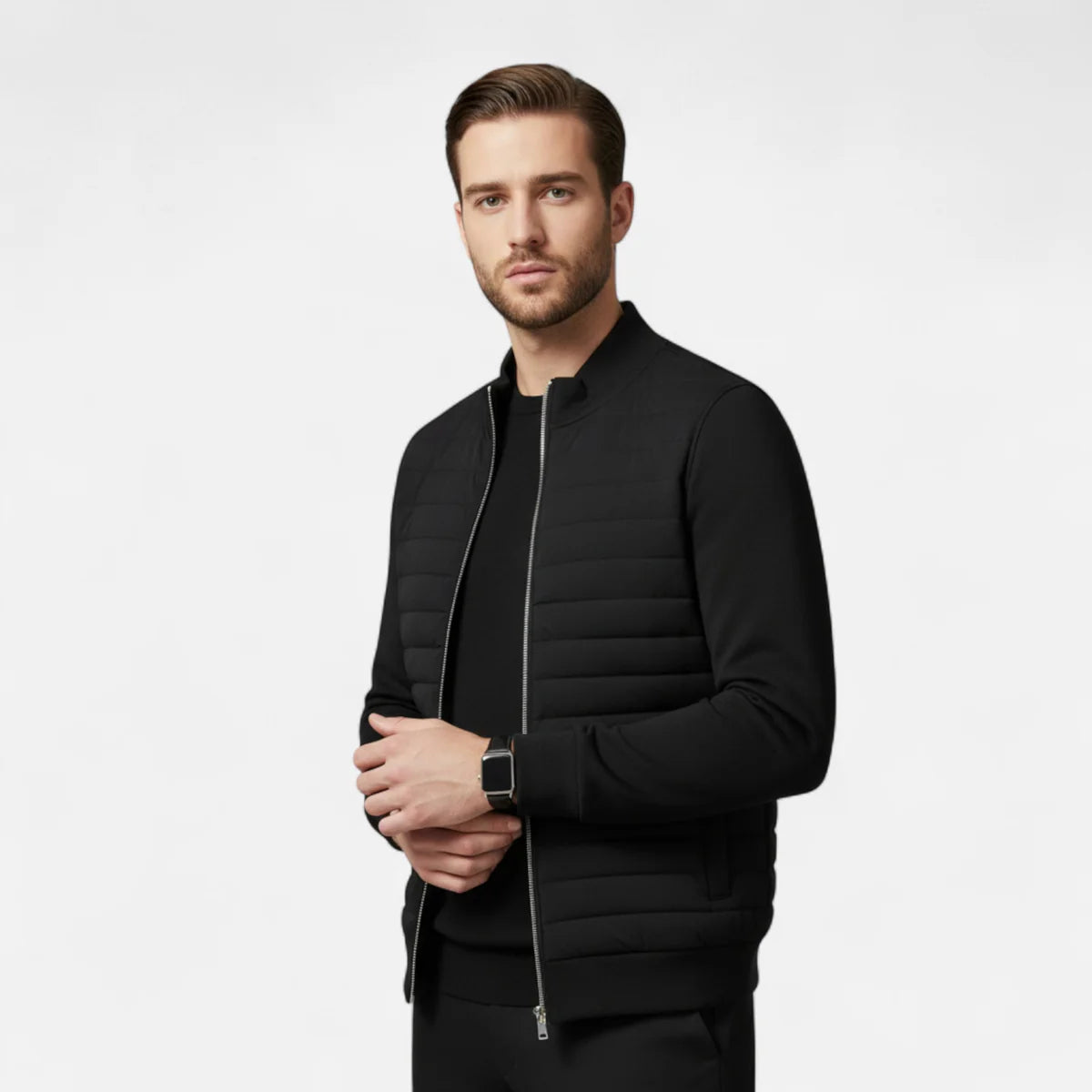 Chaqueta ligera de punto con cuello alto para hombre