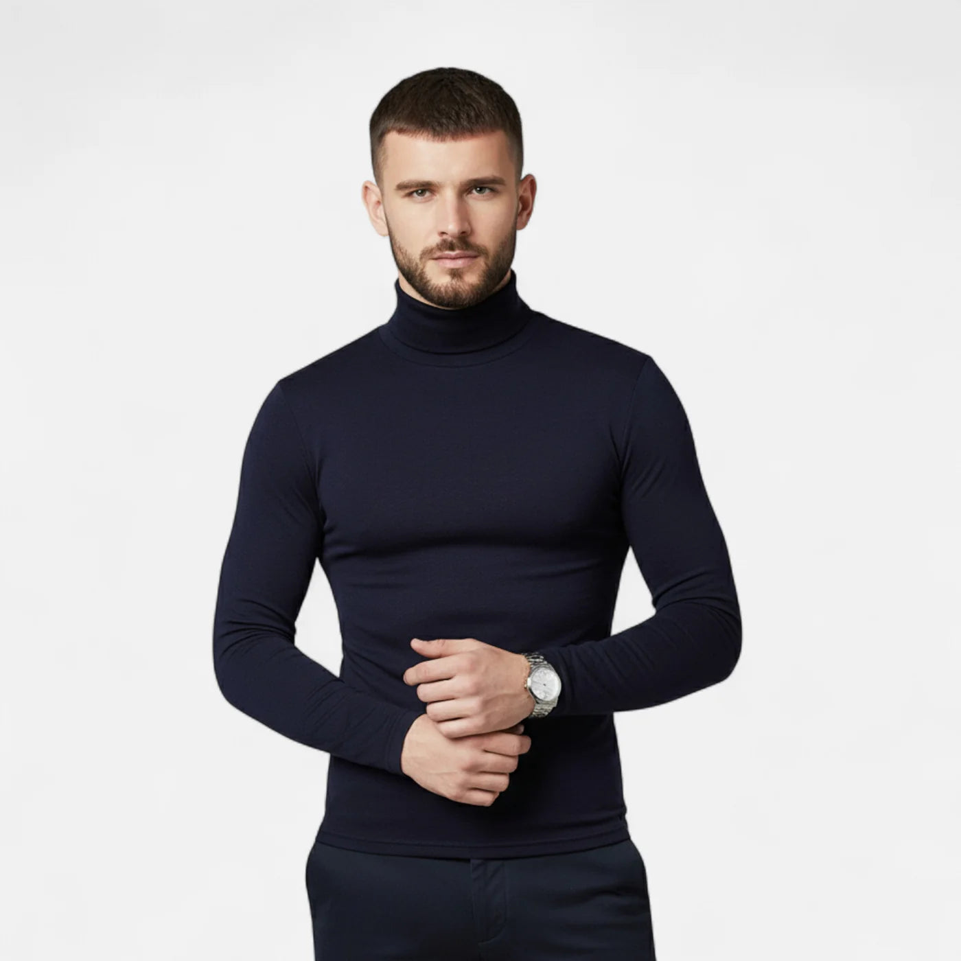 Pull col roulé ajusté homme – stretch automne hiver