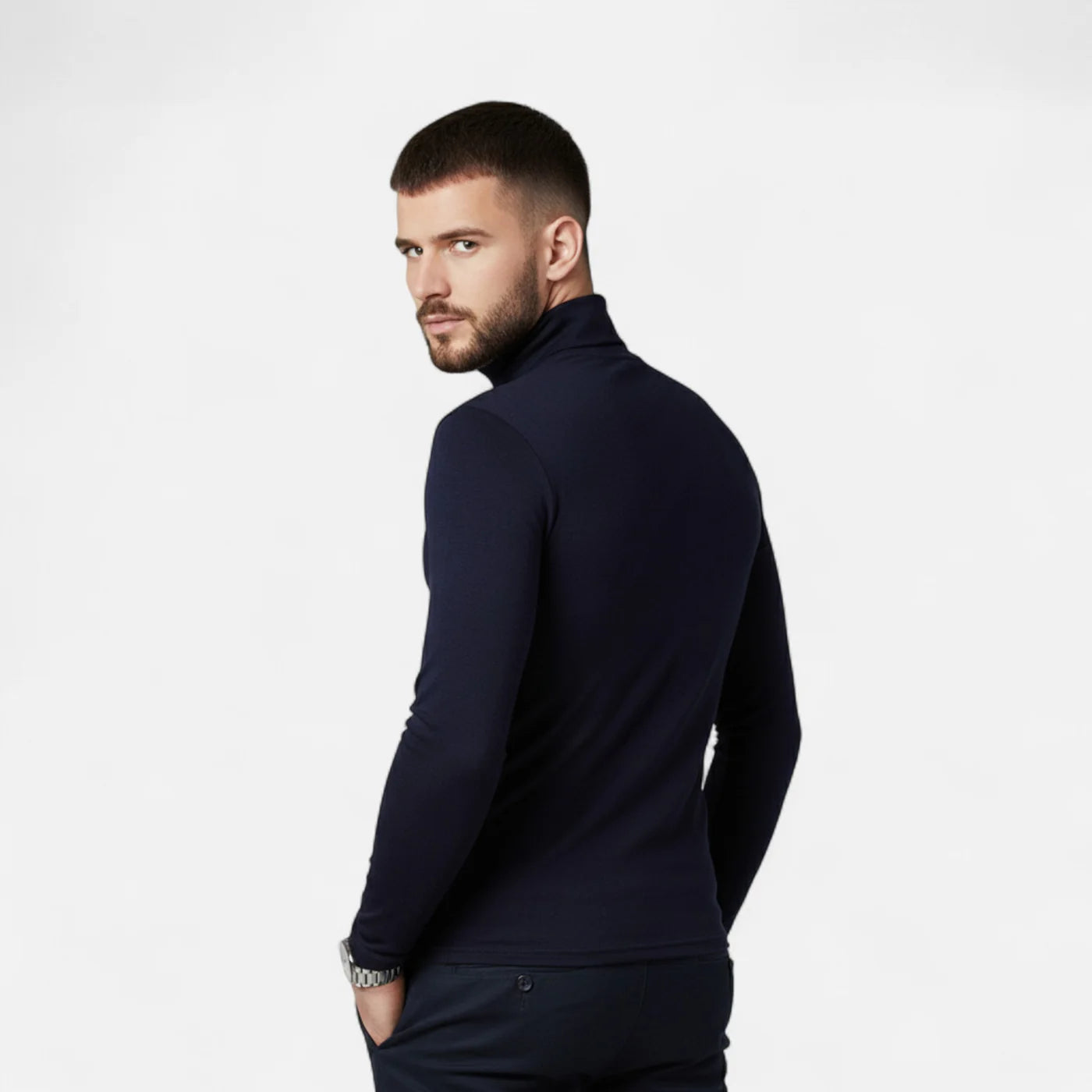 Pull col roulé ajusté homme – stretch automne hiver