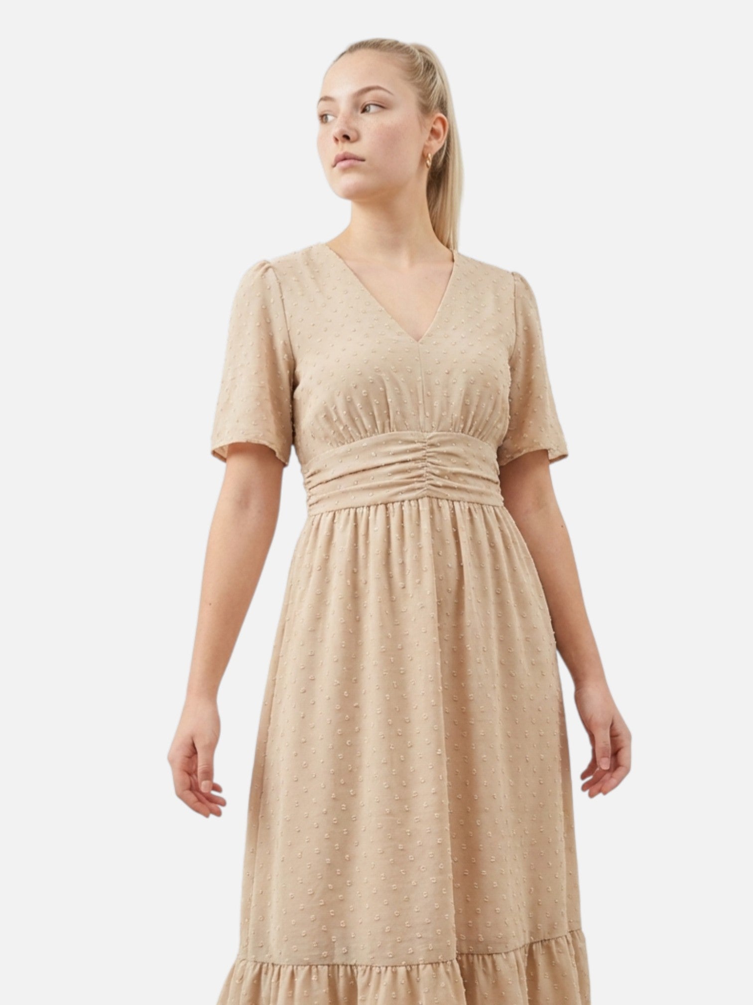 Vestido fluido con cuello en V para mujer