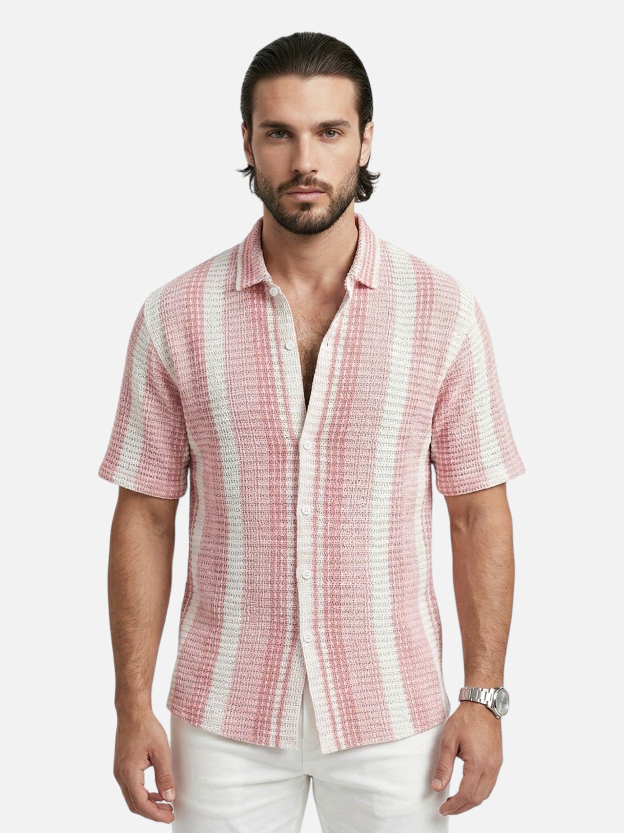 Chemise manches courtes rayée pour homme – Style casual été