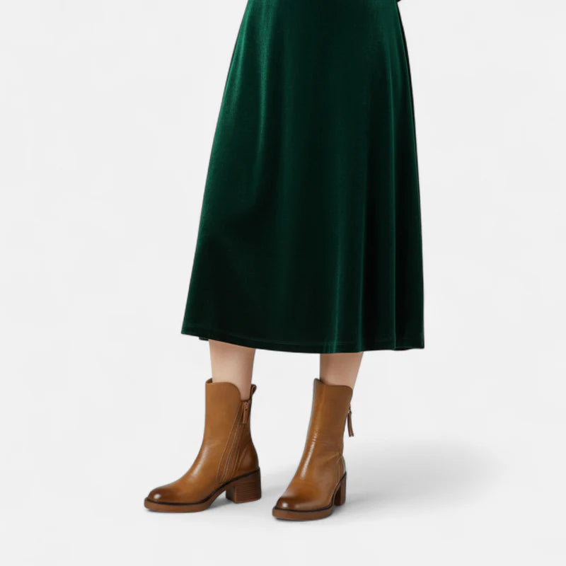 Bottines en cuir pour femme avec talon bloc