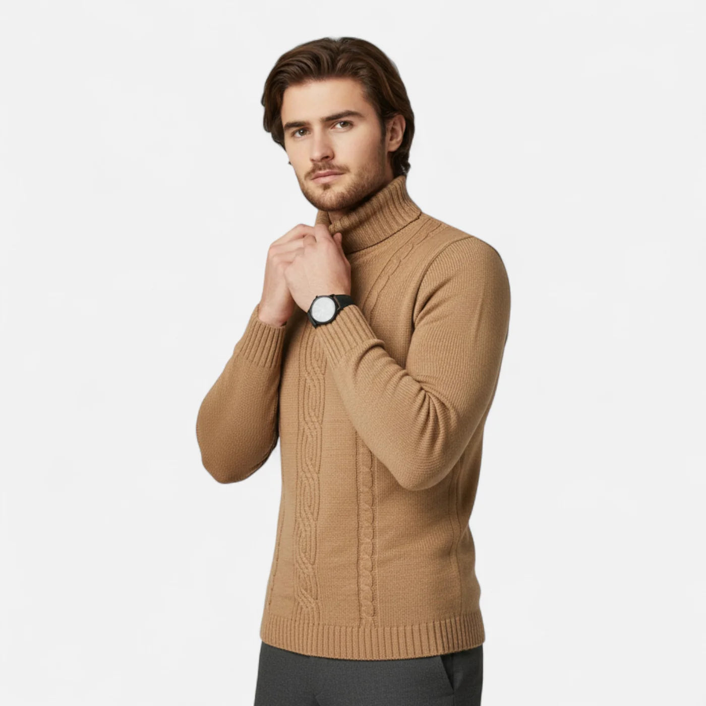 Pull à col roulé pour homme en maille héritage