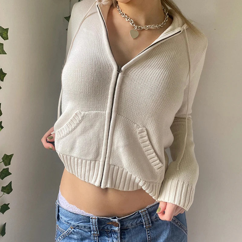 Pull zippé à capuche confortable pour femmes