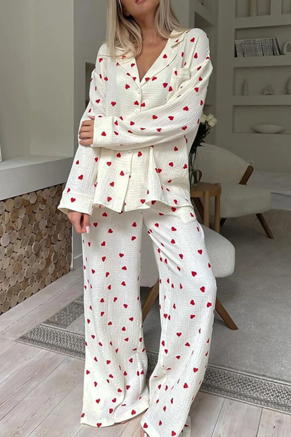 Pyjama deux pièces à motifs de cœurs douillets