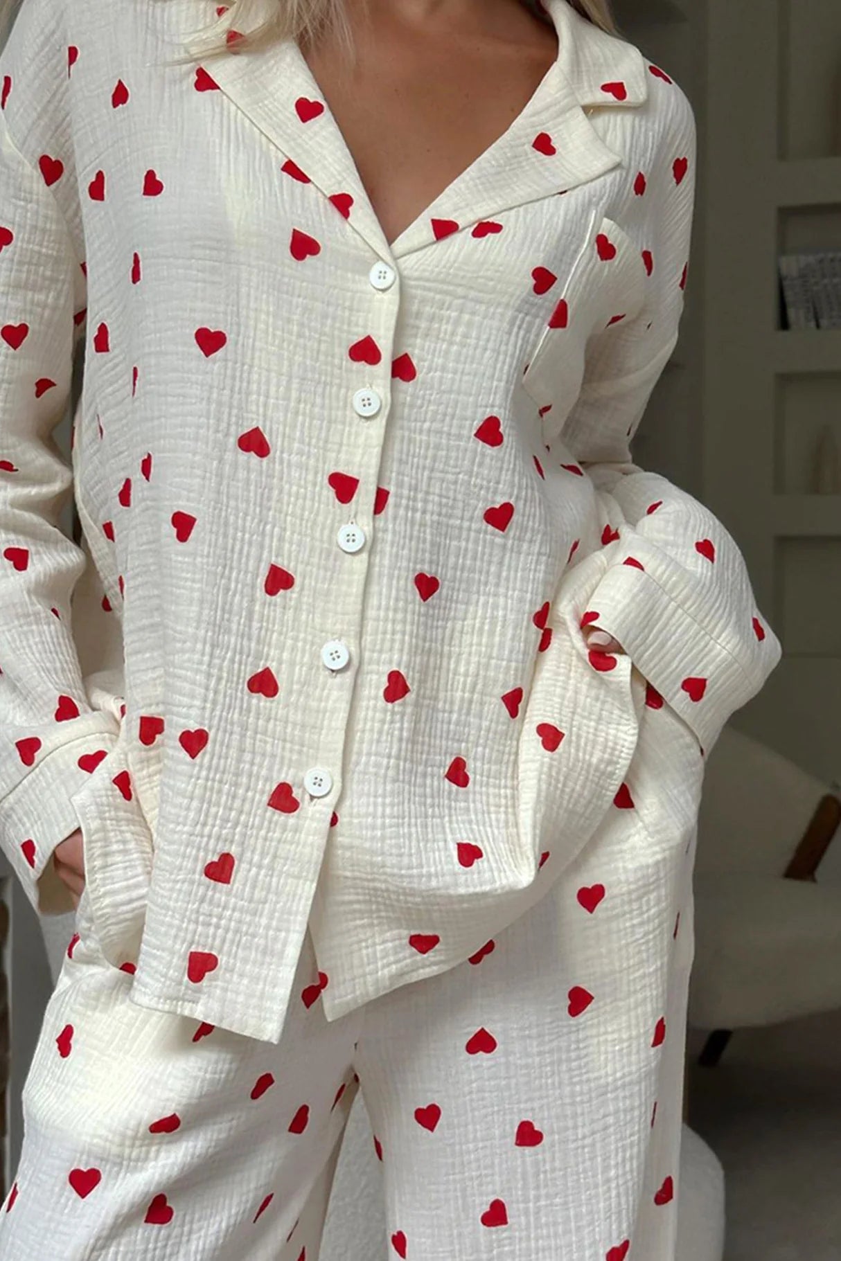 Pyjama deux pièces à motifs de cœurs douillets