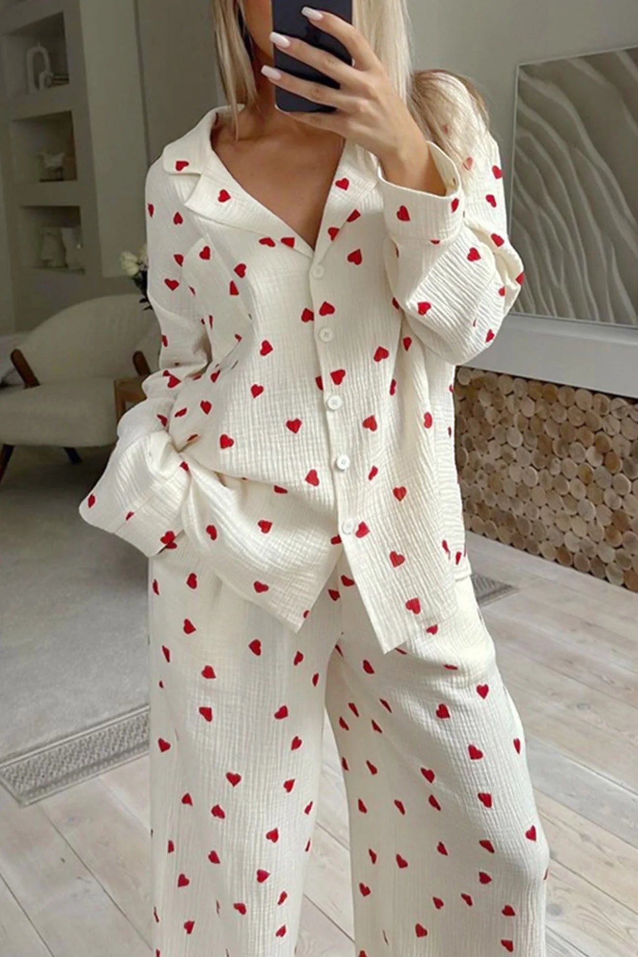 Pyjama deux pièces à motifs de cœurs douillets