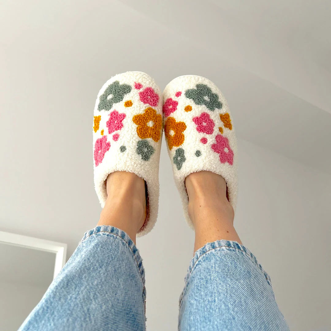 Chaussons douillets à motifs floraux pour femme