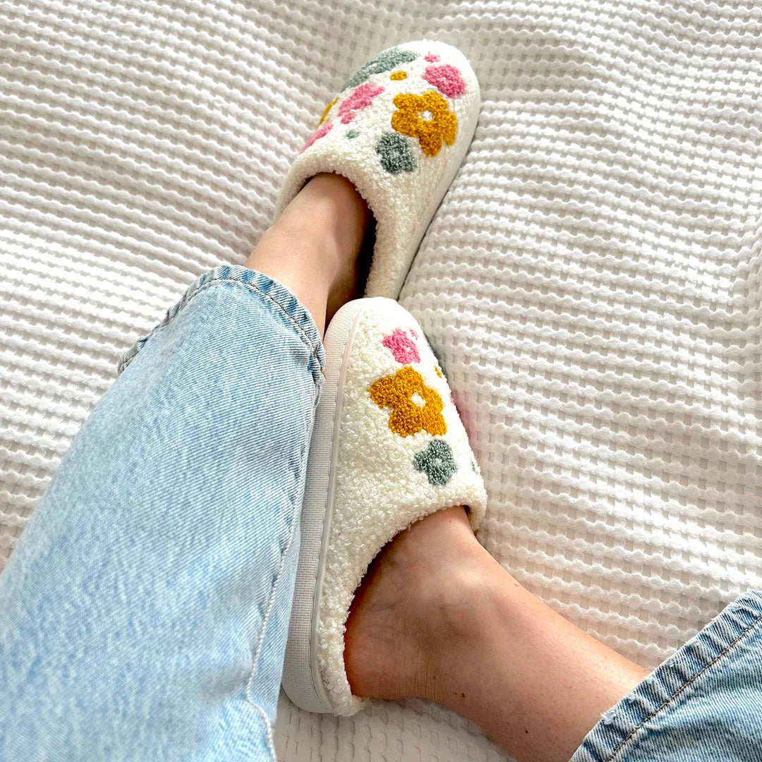 Chaussons douillets à motifs floraux pour femme