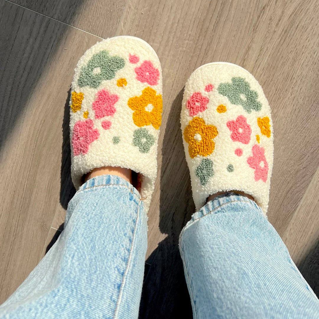 Chaussons douillets à motifs floraux pour femme