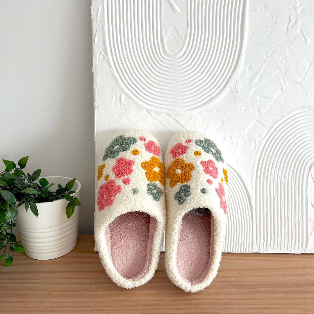 Chaussons douillets à motifs floraux pour femme