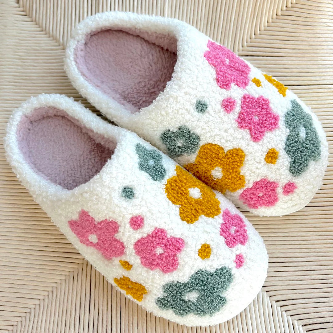Chaussons douillets à motifs floraux pour femme