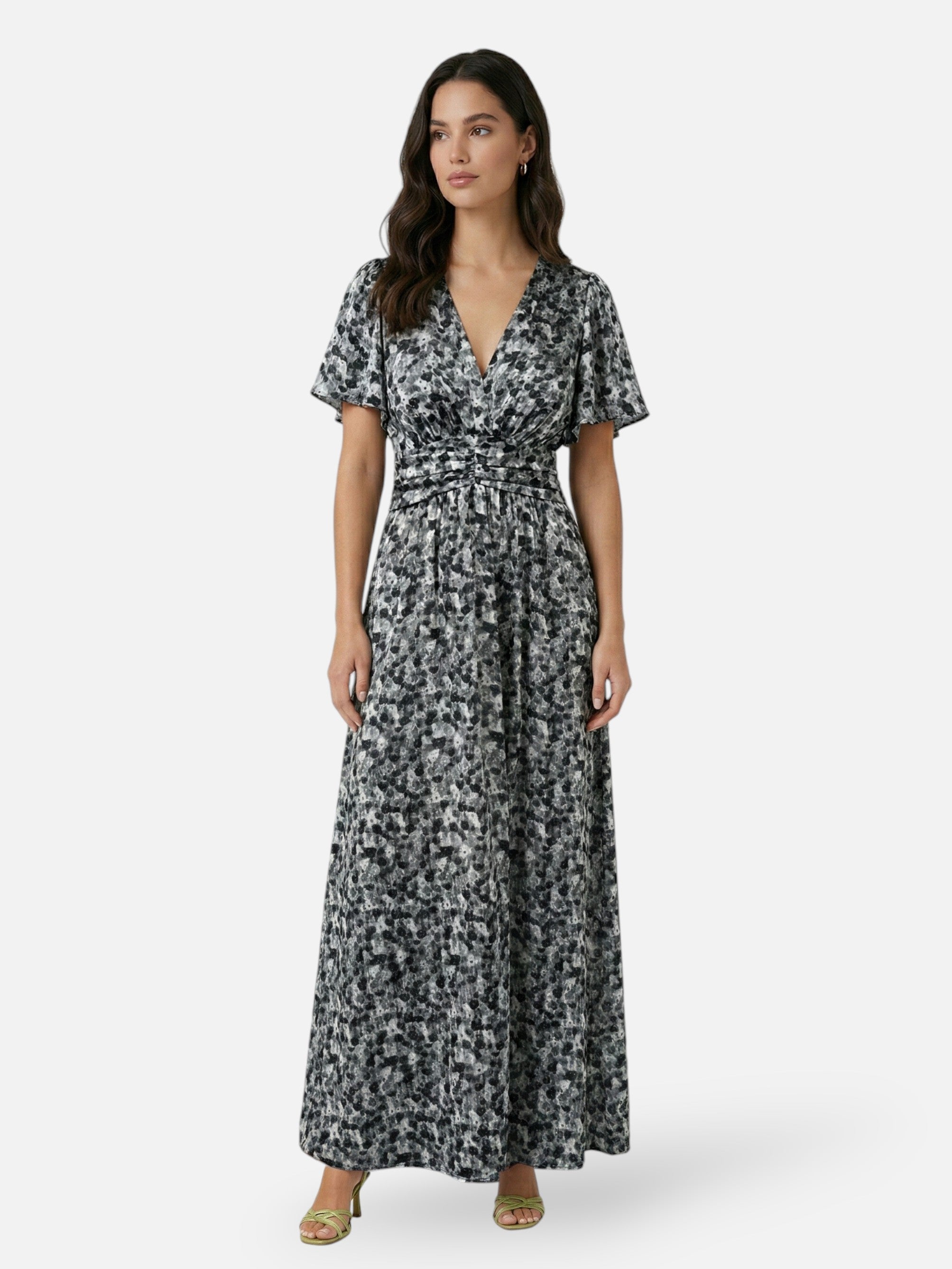 Robe longue imprimée col V pour femme