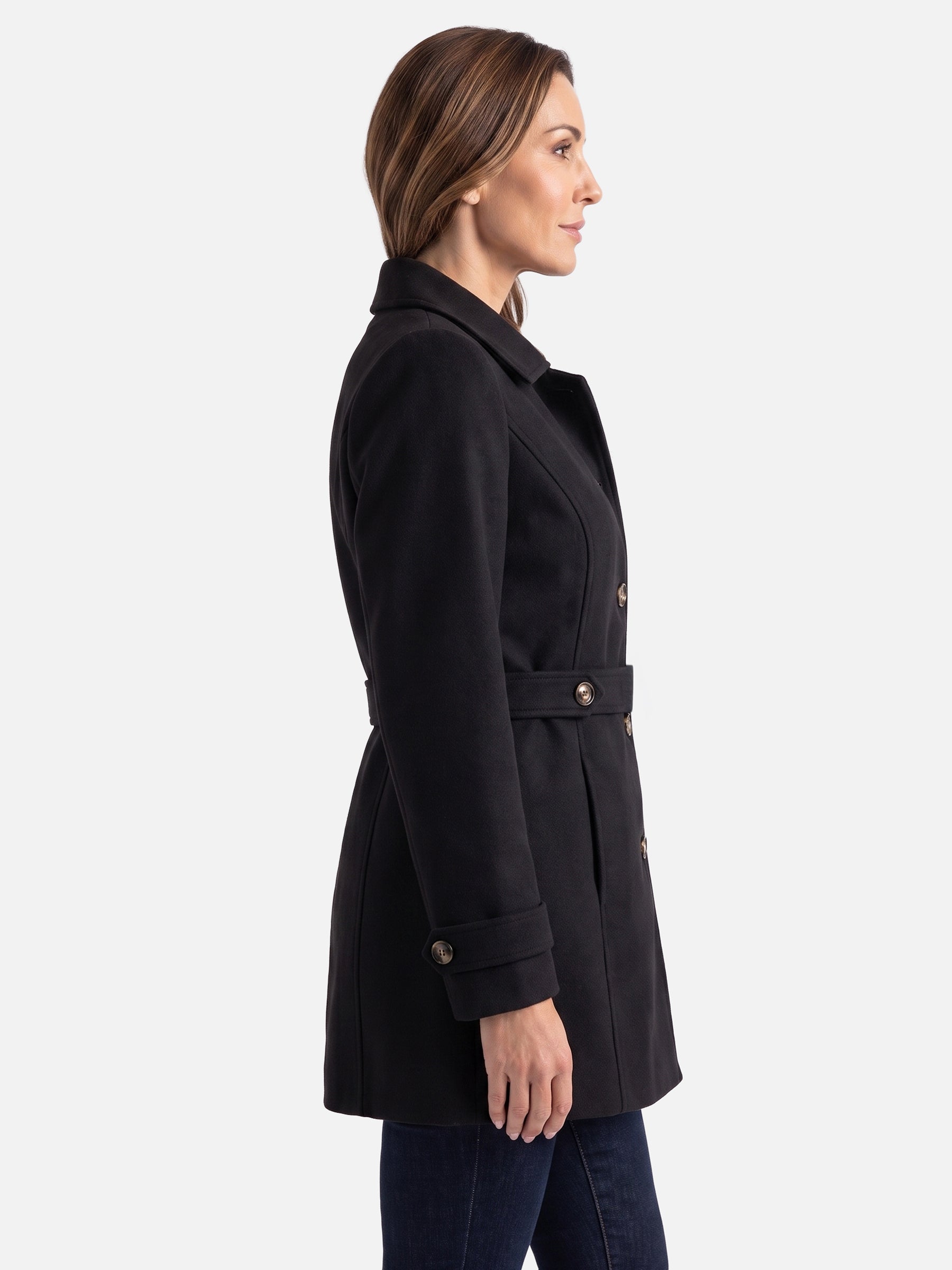Manteau Femme Ceinturé Boutonné Coupe Ajustée