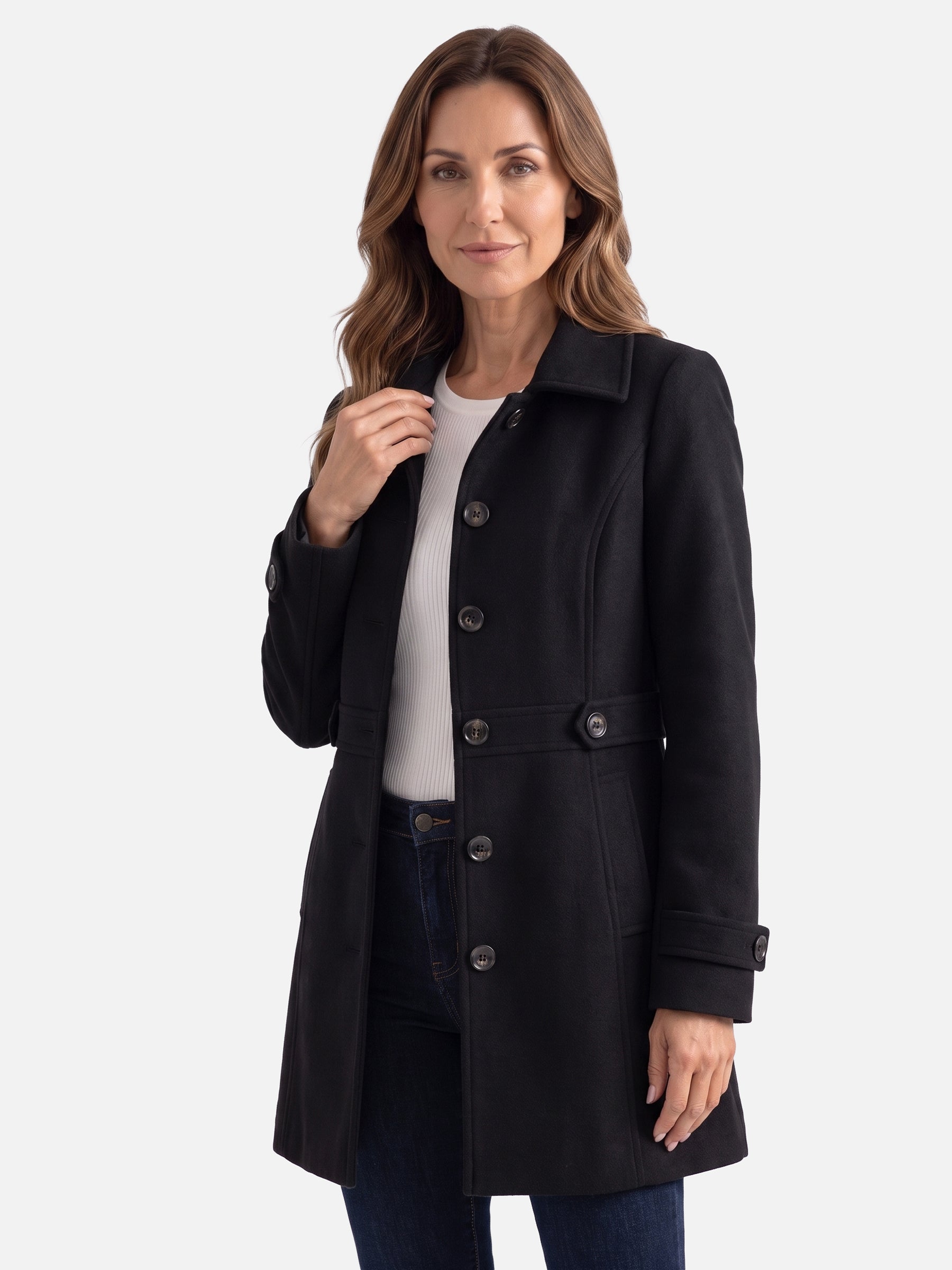 Manteau Femme Ceinturé Boutonné Coupe Ajustée