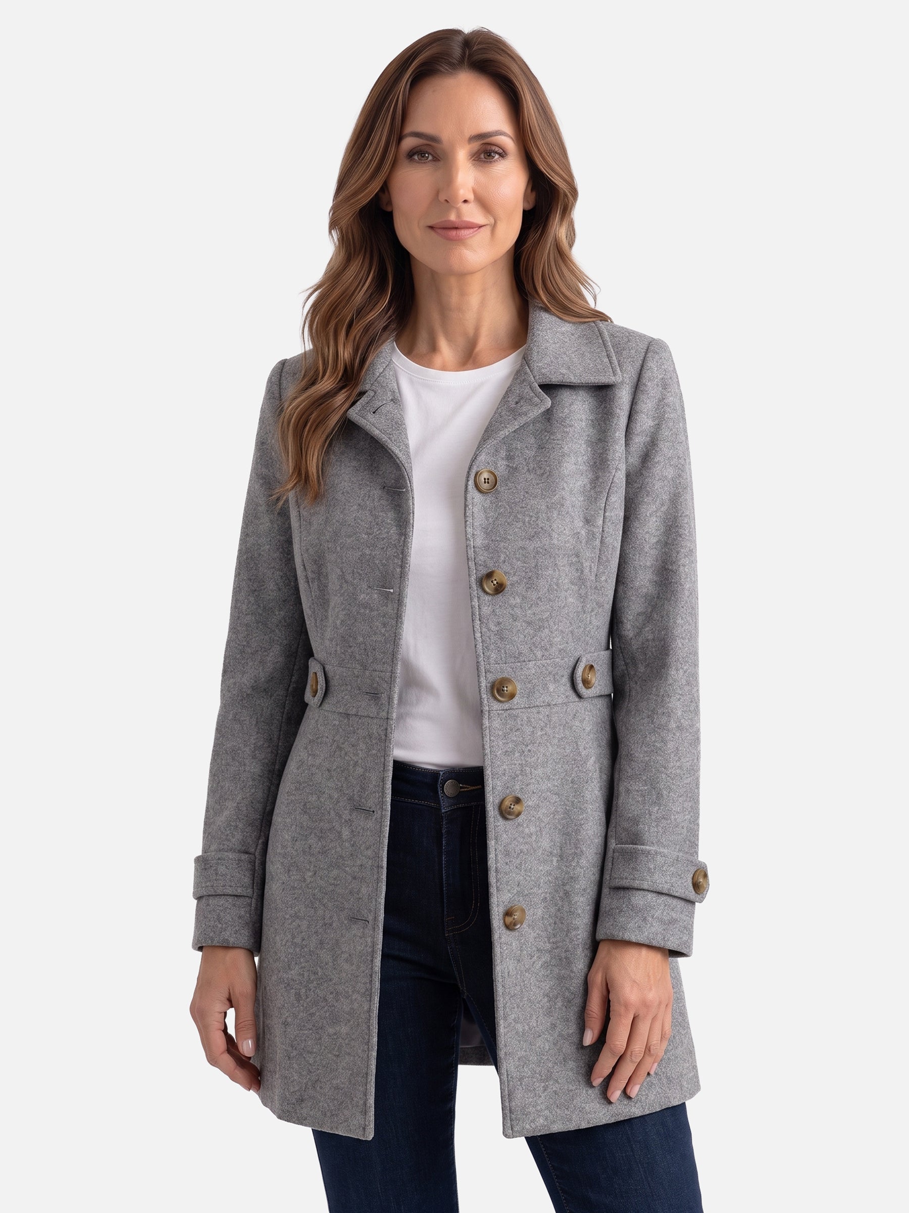 Manteau Femme Ceinturé Boutonné Coupe Ajustée