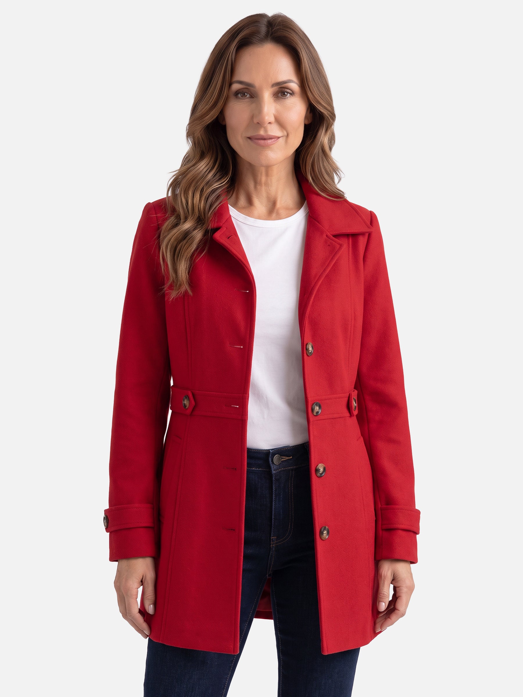 Manteau Femme Ceinturé Boutonné Coupe Ajustée