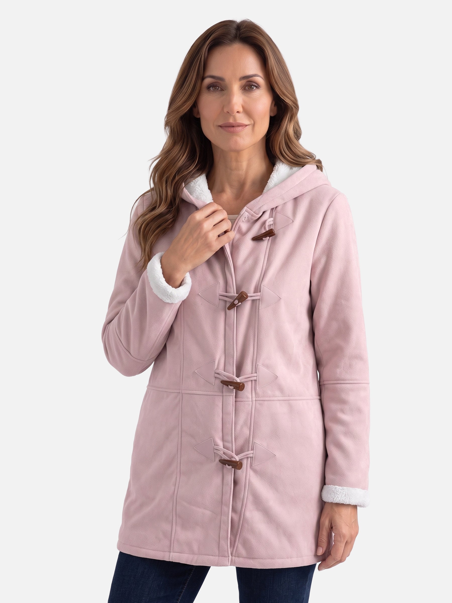 Manteau Duffle Femme à Capuche Polaire Boutons Bâtonnets