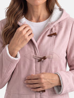 Manteau Duffle Femme à Capuche Polaire Boutons Bâtonnets