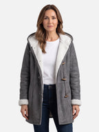 Manteau Duffle Femme à Capuche Polaire Boutons Bâtonnets