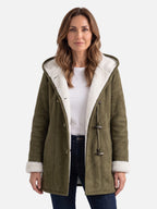 Manteau Duffle Femme à Capuche Polaire Boutons Bâtonnets