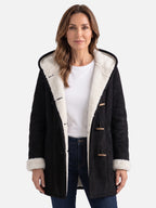 Manteau Duffle Femme à Capuche Polaire Boutons Bâtonnets