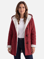 Manteau Duffle Femme à Capuche Polaire Boutons Bâtonnets