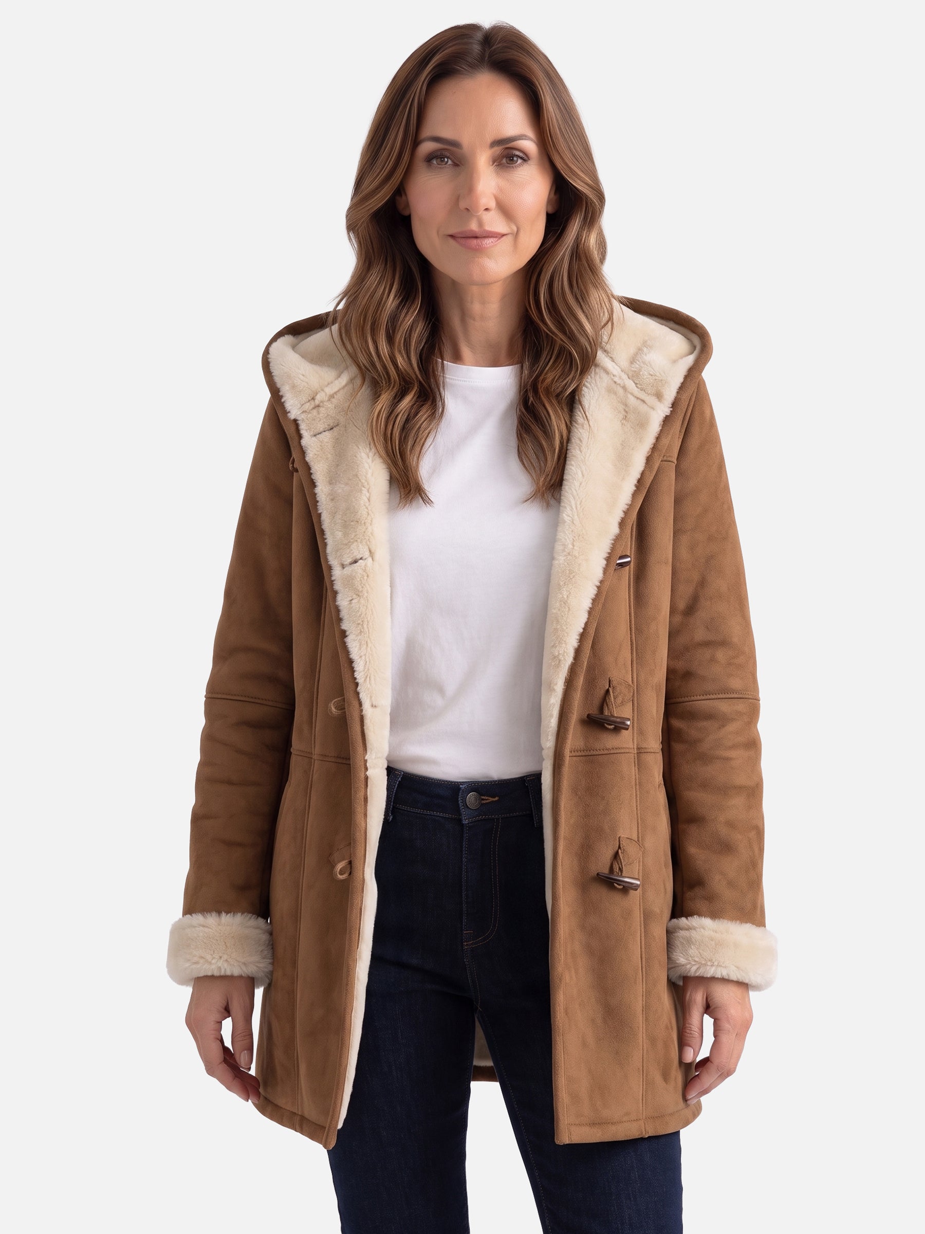 Manteau Duffle Femme à Capuche Polaire Boutons Bâtonnets