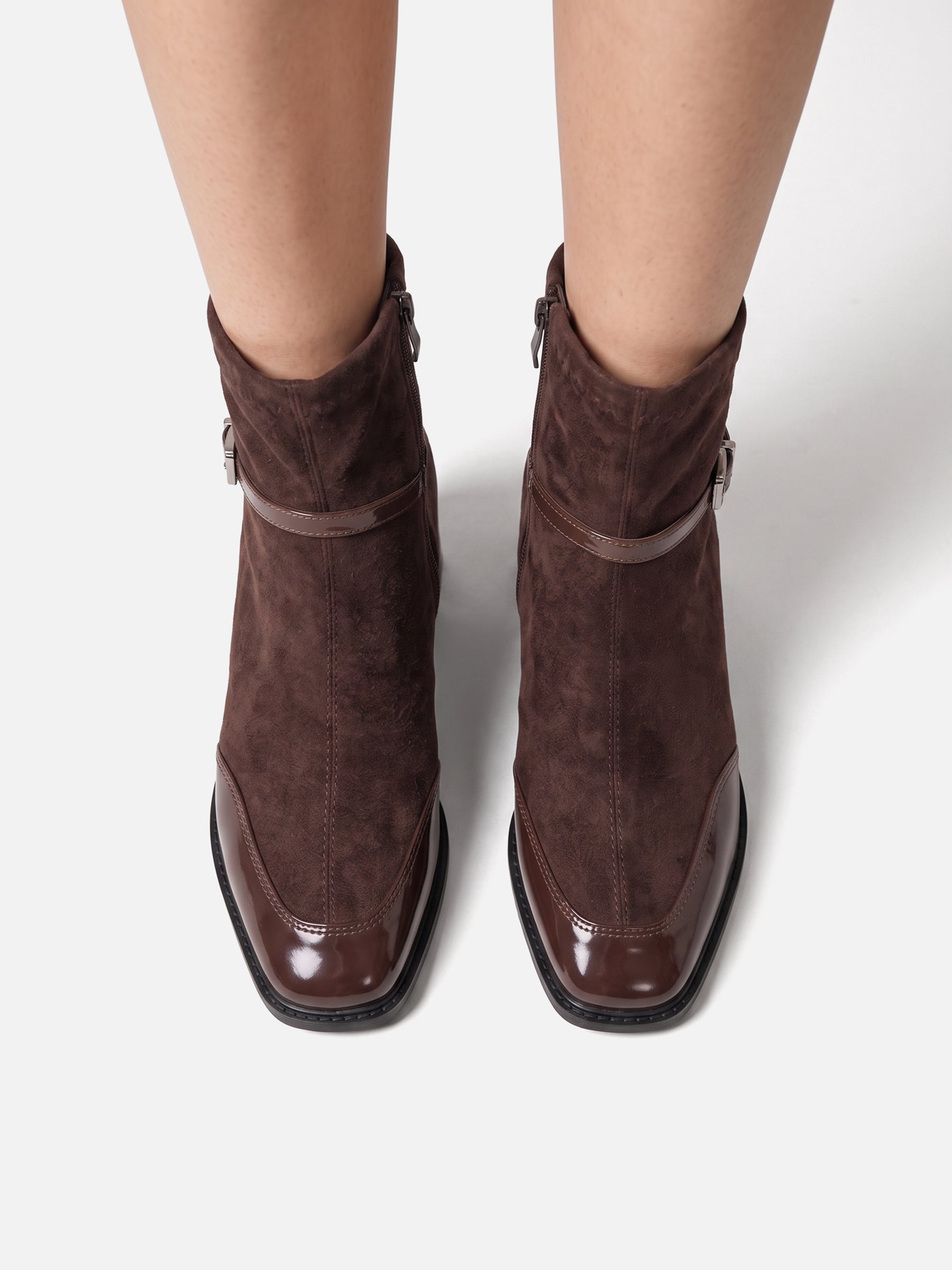 Bottines Femme en Daim à Boucle Talon Carré