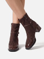 Bottines Femme en Daim à Boucle Talon Carré