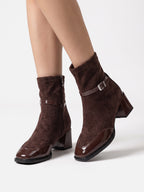 Bottines Femme en Daim à Boucle Talon Carré