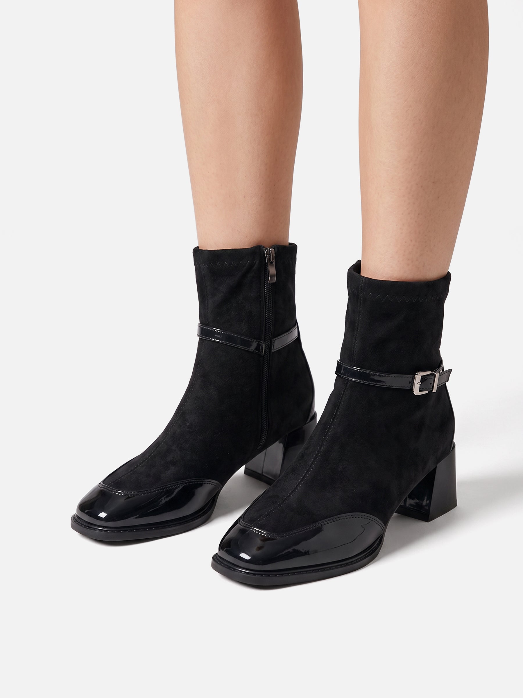 Bottines Femme en Daim à Boucle Talon Carré