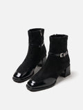 Bottines Femme en Daim à Boucle Talon Carré