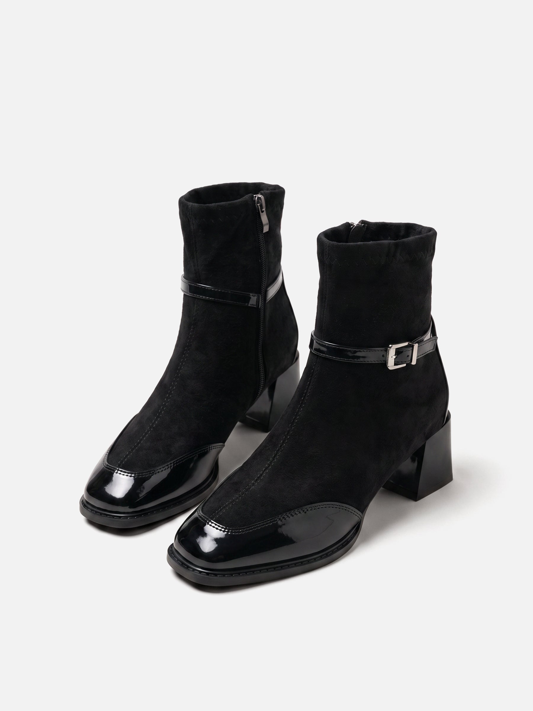 Bottines Femme en Daim à Boucle Talon Carré