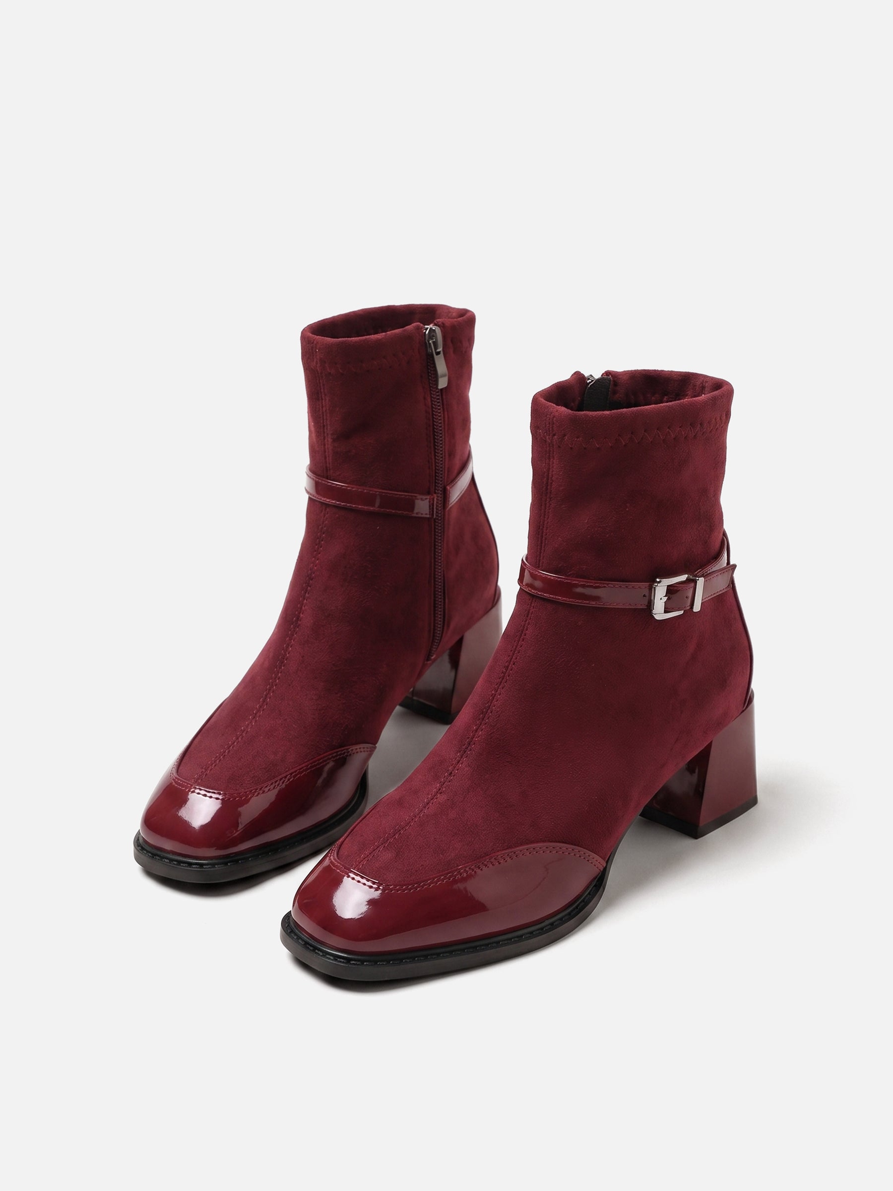 Bottines Femme en Daim à Boucle Talon Carré