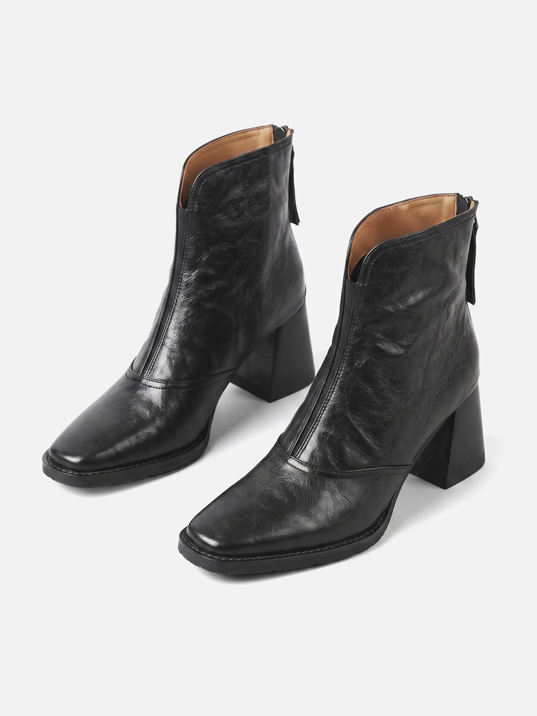 Bottines Femme en Cuir à Talon Carré Zippées