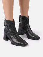 Bottines Femme en Cuir à Talon Carré Zippées