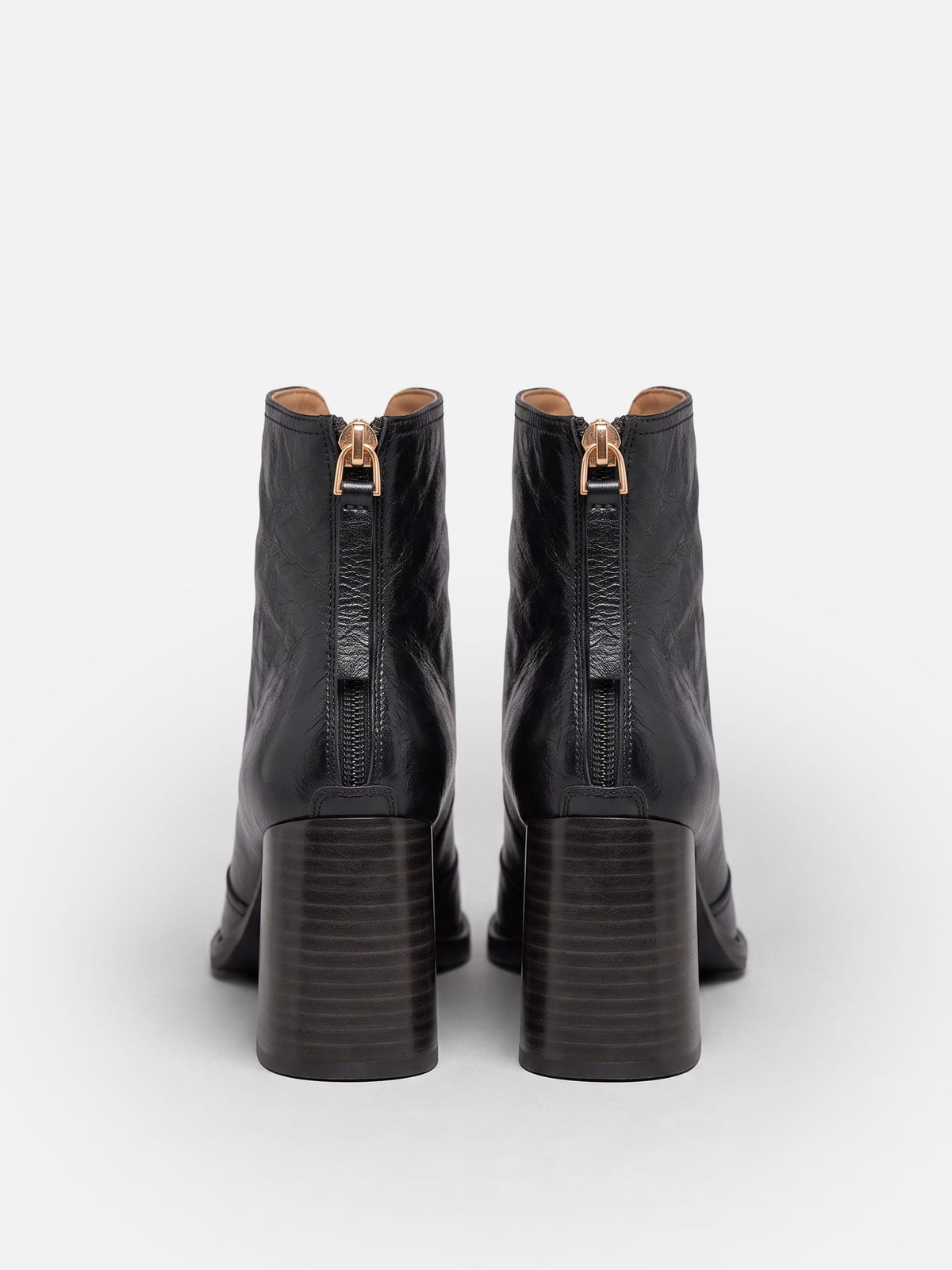 Women's Leather Zip Block Heel Boots