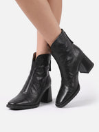 Bottines Femme en Cuir à Talon Carré Zippées